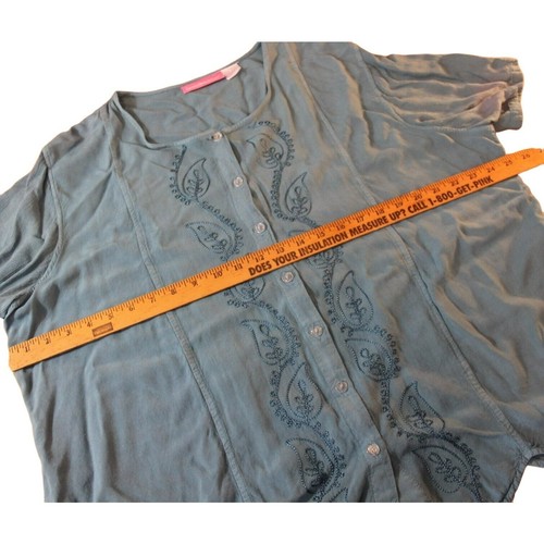 WOMAN WITHIN blaues Shirt 1X plus kurzärmeliger bestickter Rayon-Knopf - Bild 8 von 11