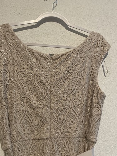 R&M Richards Women’s Lace Sequins Long Dress Size 16 Beige Evening Wedding - Picture 8 of 13