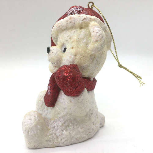 Dandee St. Jude 2015 White Teddy Bear Christmas Ornament Red Glitter Hat Scarf - Picture 2 of 8