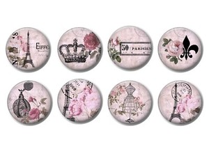 Pink Paris Dresser Drawer Knobs Roses Eiffel Tower France Cabinet
