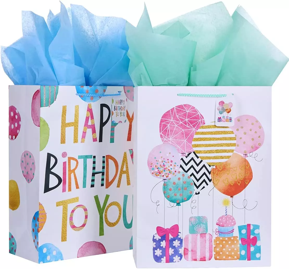 16.5 Extra Large Gift Bags for Birthday Party with Tissue Paper(2 Pack,  Balloon