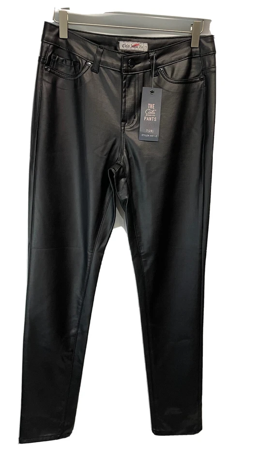 Pantalones de mezclilla Cielo negros plisados pierna recta elásticos 5 bolsillos NUEVOS TALLA 7 Foto 2 de 4