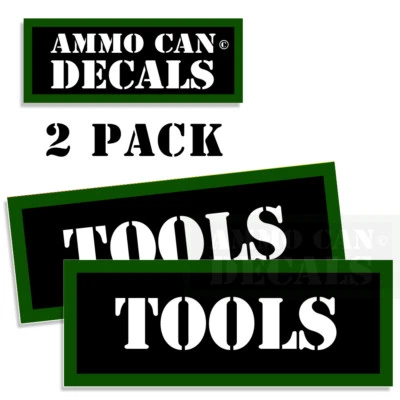 Ammo Can Labels TOOLS Ammunition stickers decals BLACK GREEN 2 pack 3"x1.15"
