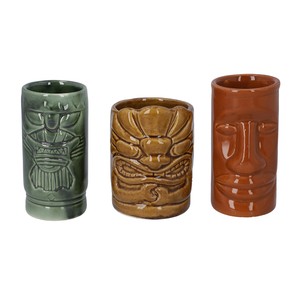 Tiki Mugs Set of 3 Multi Color Ceramics Home Office Table Room Decor Gift