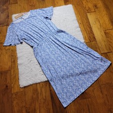 NWT Woolovers Dress Women's Large Angel Sleeve Fit & Flare Blue White Pockets