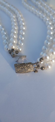 Vintage Glass Pearl Collar Choker Crystal Bling Multi Strand Necklace Box Clasp - Picture 6 of 10