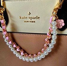 Bolso de mujer con cuentas y perlas de flor de oro rosa con dije correa de muñeca llavero accesorio