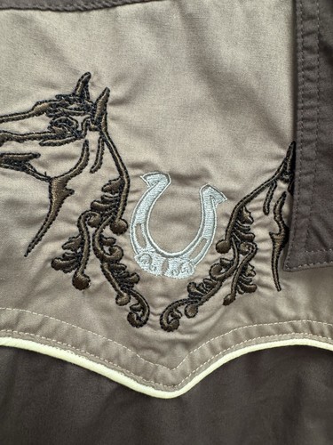 High Noon Shirt Men's Medium Brown Western Embroidered Pearl Snap Horse Shoe - Picture 3 of 5