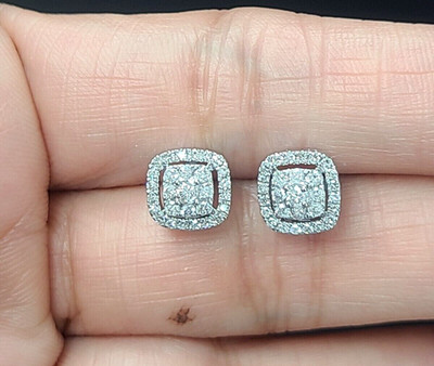 0,60 KT NATÜRLICHER ECHTER DIAMANT POLSTER HALO OHRSTECKER 14 K GOLD 8 MM