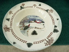 SET OF 7~FOLKCRAFT~STONEWARE~WINTER SIDE~9" SOUP/CEARL~BOWL~PLATES
