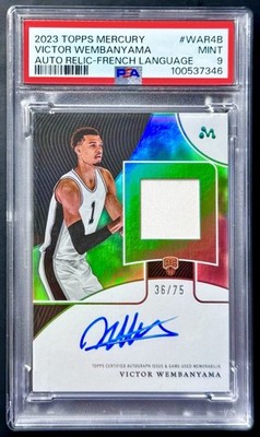 2023-24 Topps Mercury VICTOR WEMBANYAMA /75 French Rookie GU Jersey Auto PSA 9
