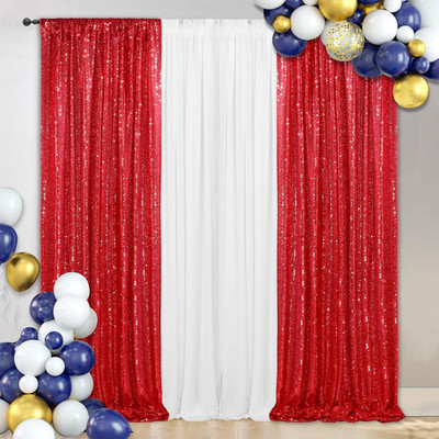 Sequin Curtain Backdrop 2FT X 8FT Red 2Pcs Background for Wedding Party Christma