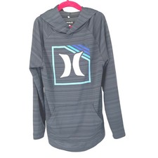 Hurley H2O Dri Boys Gray Striped Long Sleeve Hoodie Size S 7/8 Hurley Graphic