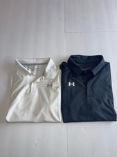 Under Armour Boys YLG Lot Of 2 Solid White Gray Short Sleeve Loose Polo Shirts
