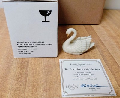 Lenox Porcelain Swan 24K Gold Trim Ivory White Vtg Card Holder