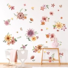 Boho Wildflower Wall Stickers, Vintage Garden Floral Wall Decals 7 Sheets Retro