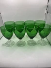 Set of 8 Vintage Anchor Hocking Forest Green Water Goblet Bubble Foot 1950s