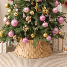 57cm Wicker Christmas Tree Skirt, Waterproof Christmas Tree Basket, Woven Wicker