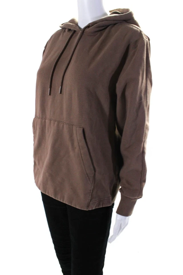 Suéter con Capucha Athleta Mujer Pullover Bolsillo Frontal Cordón Marrón Algodón XS Foto 2 de 4