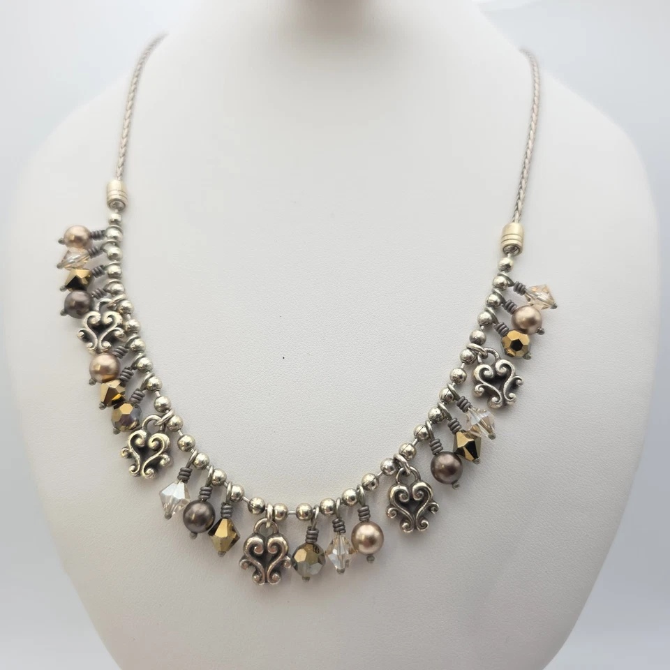 Collar Brighton 'Cannes' Bronce Facetado Cuentas Corazones Cristales Placa Plata 18" Foto 2 de 4