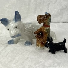 Lot 3 Vintage Japan Dog Figurines Porcelain Terrier Scottie Mixed Glaze Styles