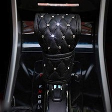 Black Leather Gear Shift Knob Cover with Bling Bling Gear Shift Stick Protector