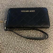 Michael Kors Black Quilted Zip-Around Wristlet Strap Wallet for Women