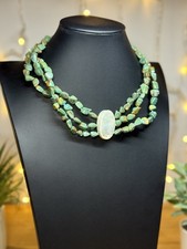 Layered Green Turquoise Beaded Necklace with Oval Pendant