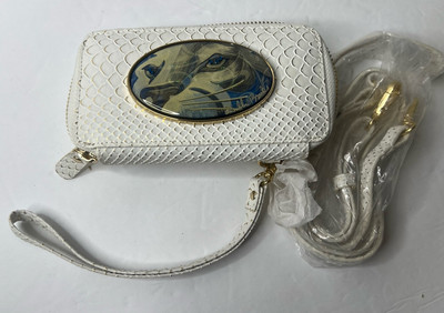 Debbie Brooks New York White Gold  Leather Cross Body Bag Clutch Tiger phone NEW