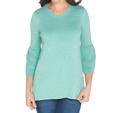 H by Halston V-neck Bell Sleeve Sweater Tunic Seafoam green women’s Medium