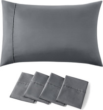 Queen Pillow Cases Set of 4 - Dark Grey Brushed Microfiber Pillowcases 4 Pack, S