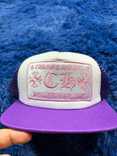 Chrome Hearts Hollywood USA Purple White Trucker Hat Mesh Back Solid