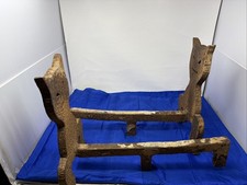 Antiguo Par de Hierro Fundido Gato Andirons Chimenea Soporte para Troncos Decoración de Hogar RARO