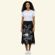 Valentino Jeans Womens Black & White Floral Chiffon Skirt UK 12 EU 40 US 8 IT 44