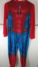 Marvel Spiderman Pajamas Onepiece Boys Size 10/12 Fleece Hooded Full Zipper