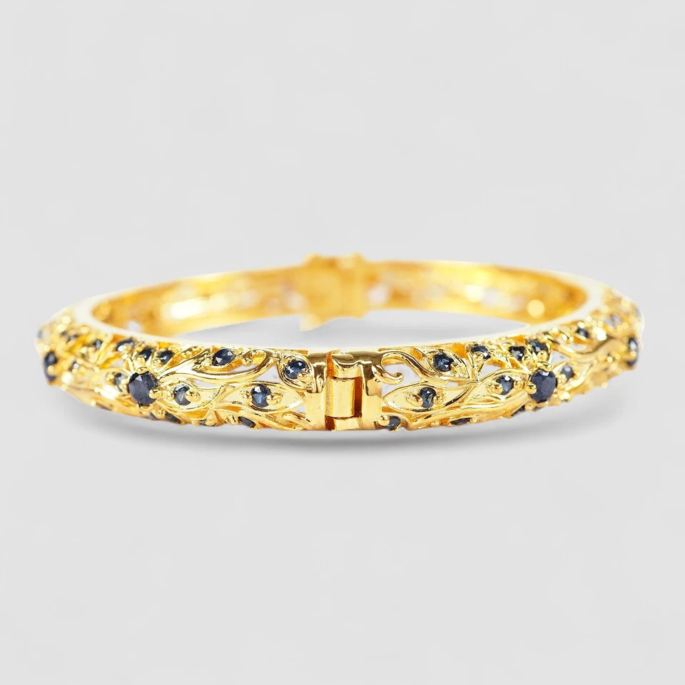 Rare Royal Blue Sapphire Bracelets & Charms 925 Sterling Silver 24K Gold Plated - Image 3 of 4