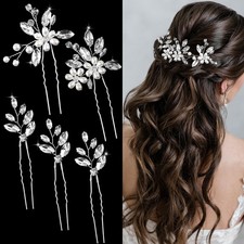 Bride Hair Pins Rhinestones Accessories Crystal Wedding Piece Silver 5 PCS