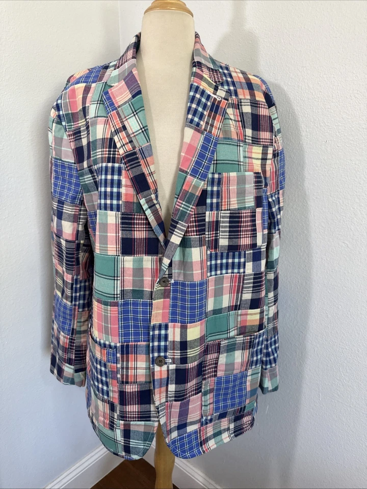 Blazer Club Room Para Hombres L Retazos Madras Cuadros Calce Regular Preppy Chaqueta Clásica Foto 2 de 4