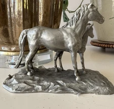 Vintage Hudson Pewter Mare & Foal Horse Figurine #121 USA Signed Hudson