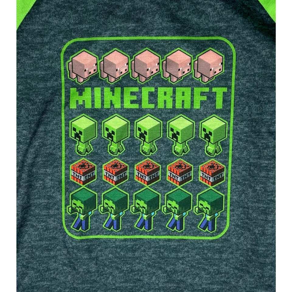 Minecraft Boy's 8 Long Sleeve Pajama Shirt PJ Green Flame Resistant 2022 Mojang - Image 2 of 4