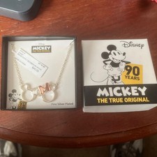 Disney Fine Silver Plated Mickey and Minnie Mouse Necklace Brand New 18  chain