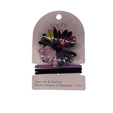 Floral Daisy Claw Clip Hair Elastics Set Pink Purple Black 4 Pc Cute