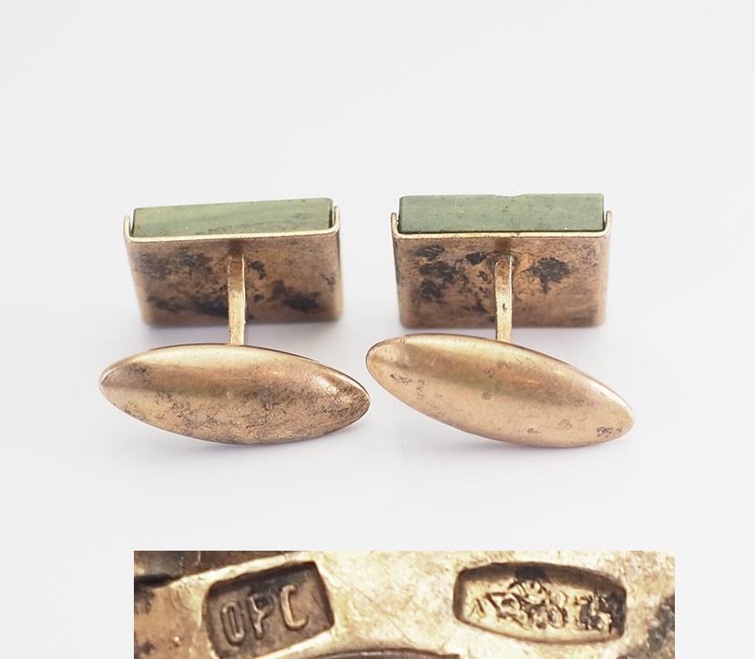 Vintage retro rectangular 875 silver and green ge… - image 3