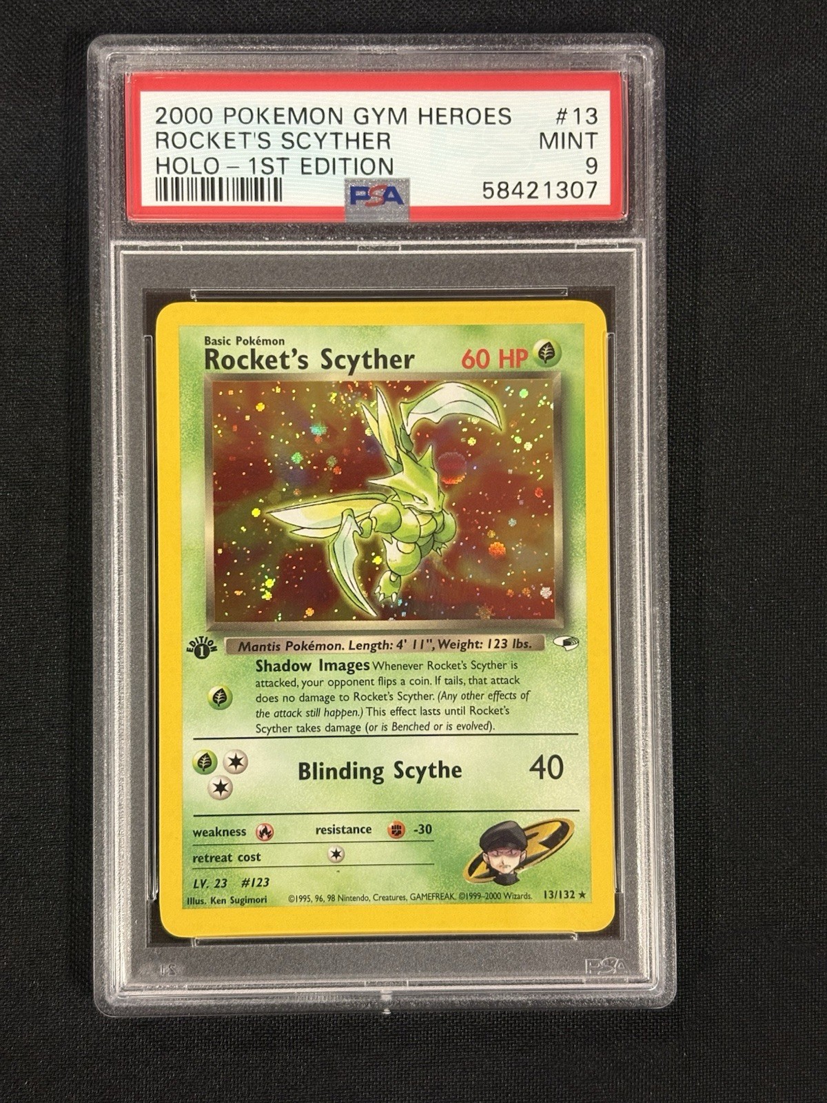 Rocket's Scyther 13/132 1st Edition HOLO Gym Heroes PSA 9 Graded Pokemon Card