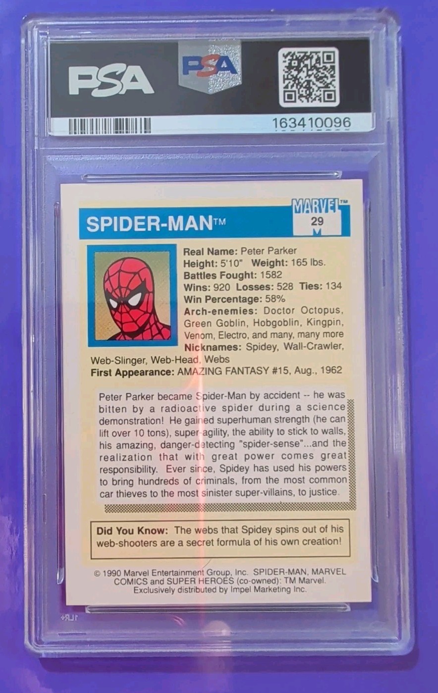 1990 Impel Marvel Universe Spider-Man PSA 8 NM-MT #29 view 5