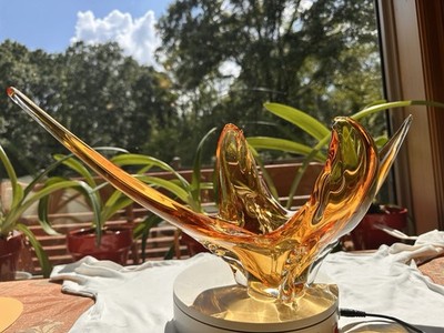 Chalet Translucent Amber & Clear Art Glass Centerpiece