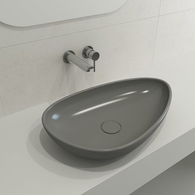 Etna Vessel Fireclay 23.25 in. with Matching Drain Cover in Matte Gray
