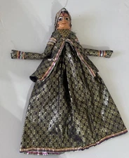 INDIAN STRING PUPPET Rajasthani Kathputli Hand-painted Vintage Doll Wood Chiffon