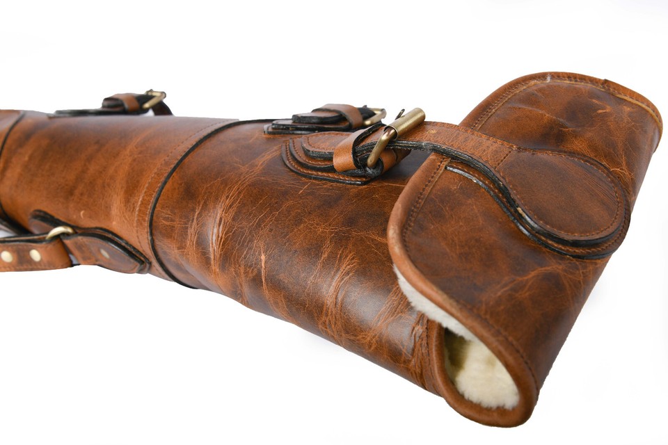GENUINE LEATHER WESTERN CASE BROWN TOOLED RIFLE COVER SCABBARD SHOTGUN ...