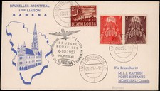 Luksemburg; 3 Fr. Europa 1957 wraz z 2 wartościami na liście pierwszego lotu Sabeny